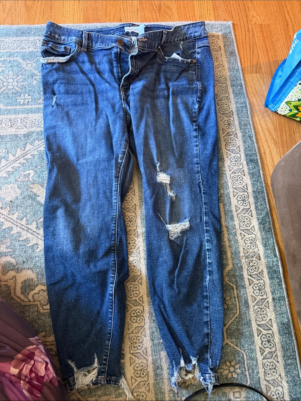 Lane Bryant Dark Blue Skinny Jeans with Distressed Details